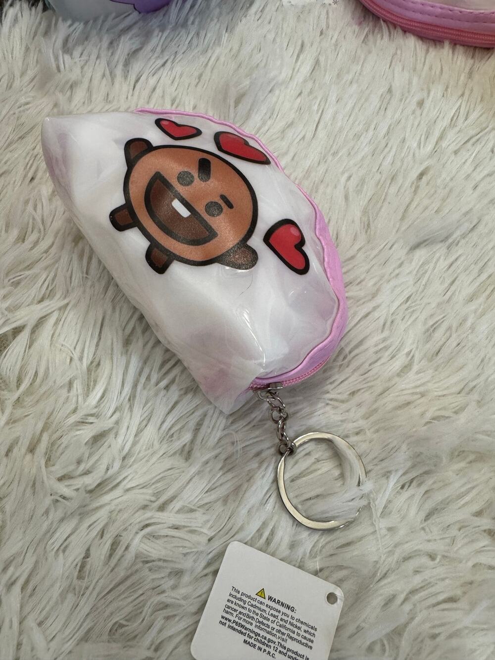 BRS SHOOKY Suga Brown cartoon character red hearts keychain coin purse pouch